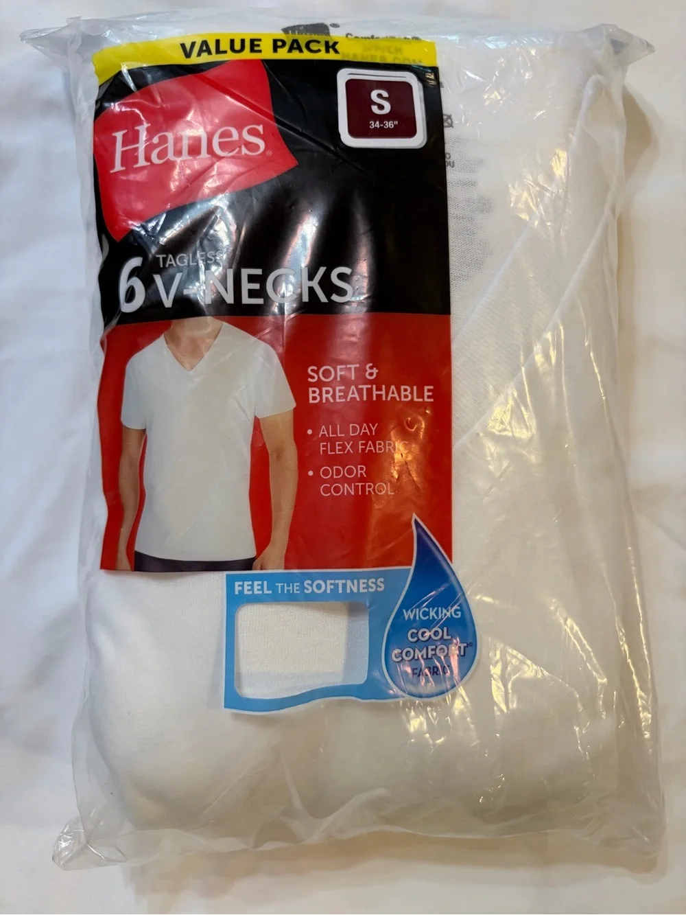 Hanes Men’s White V-Neck Tagless T-Shirts - 6 Pack (S)